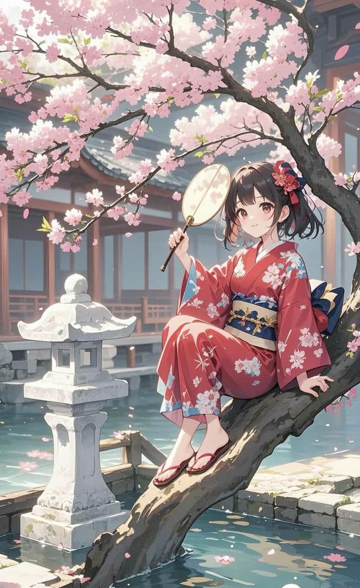 nữ anime kimono duyên dáng