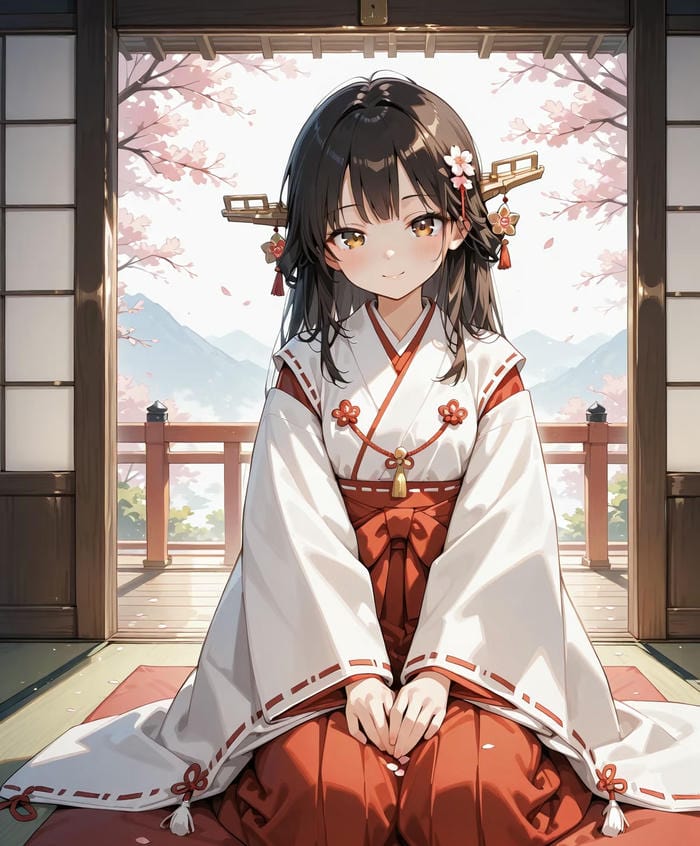 nữ anime kimono nhẹ nhàng tinh tế
