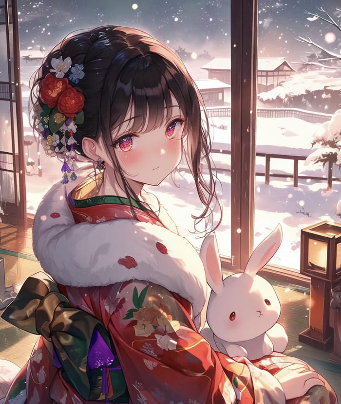 nữ anime kimono thanh lịch