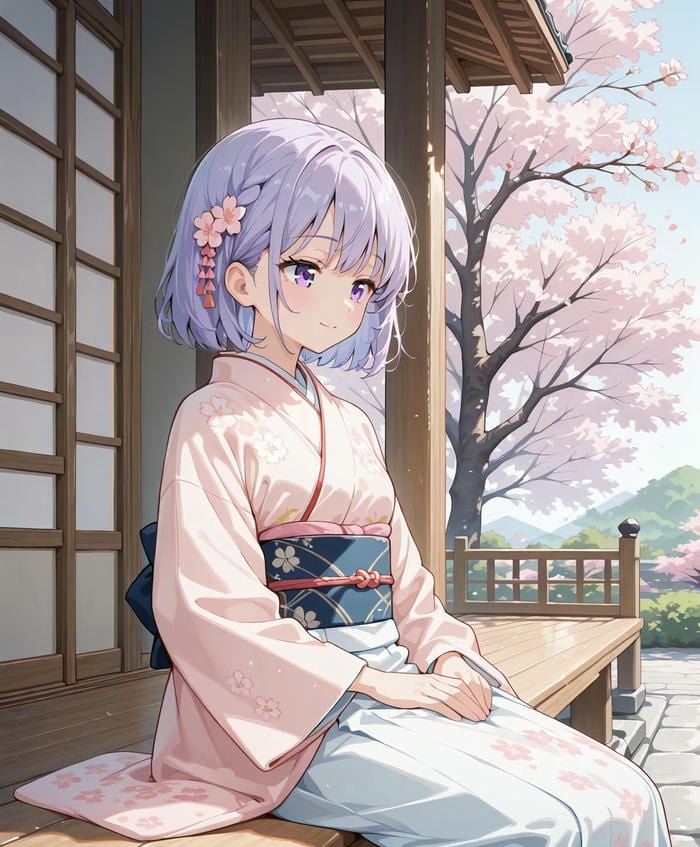 nữ anime kimono thanh thoát