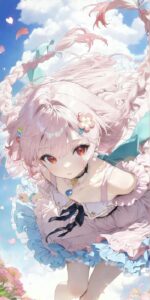 nữ anime mái tóc hồng ngọt ngào