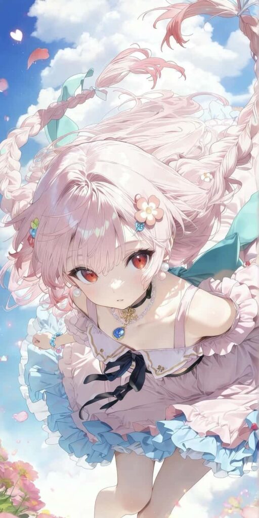 nữ anime mái tóc hồng ngọt ngào