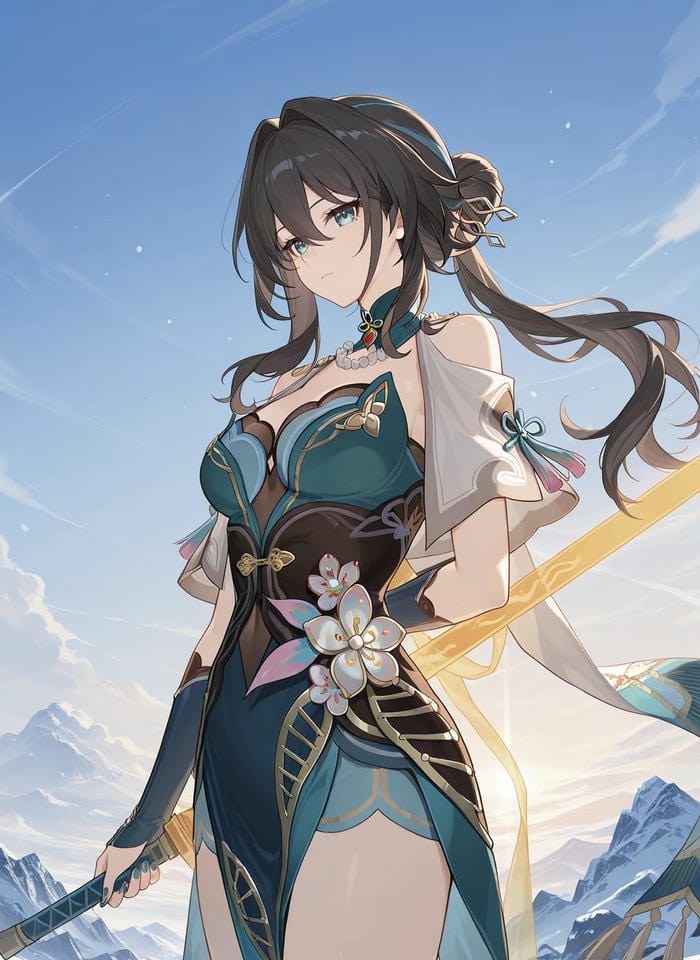 portrait anime nữ cầm kiếm