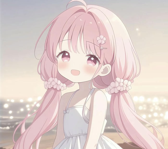 tóc hồng pastel anime nữ