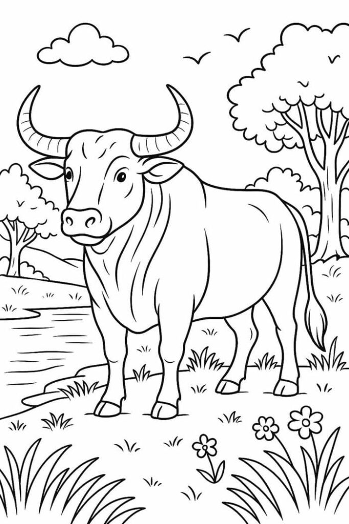 tranh tô màu bò cho bé đơn giản