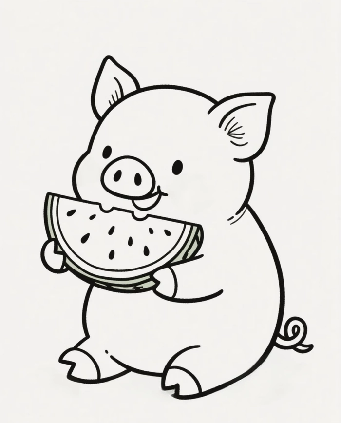 tranh tô màu chú heo cute đơn giản và sinh động