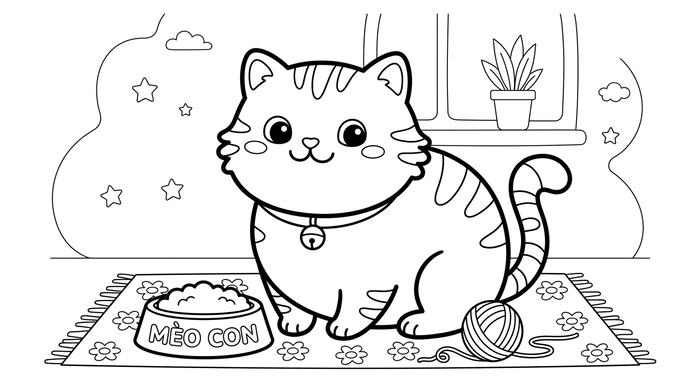 tranh tô màu chú mèo ngộ nghĩnh đáng yêu nhất