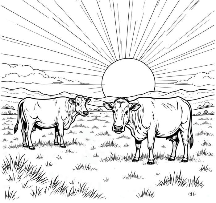 tranh tô màu con bò cute