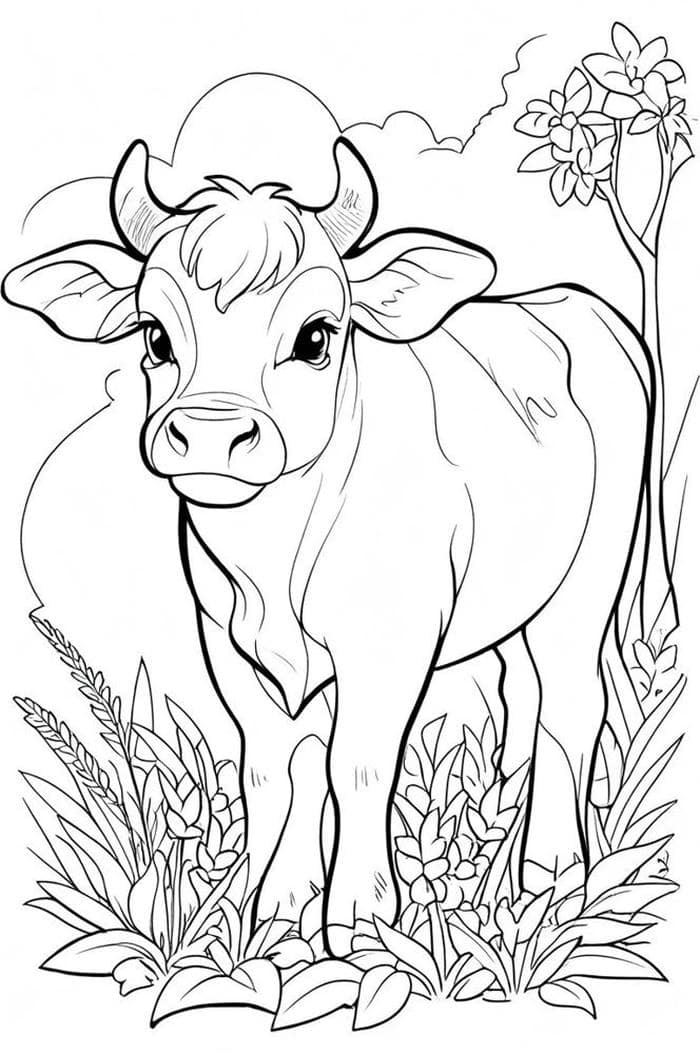 tranh tô màu con bò đáng yêu
