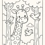 tranh tô màu con hươu cao cổ đáng yêu cho bé