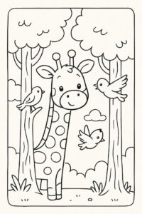 tranh tô màu con hươu cao cổ đáng yêu cho bé