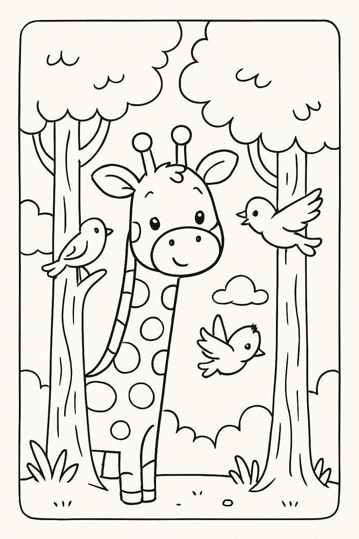 tranh tô màu con hươu cao cổ đáng yêu cho bé