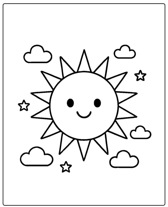 Bức tranh tô màu ông mặt trời đang cười