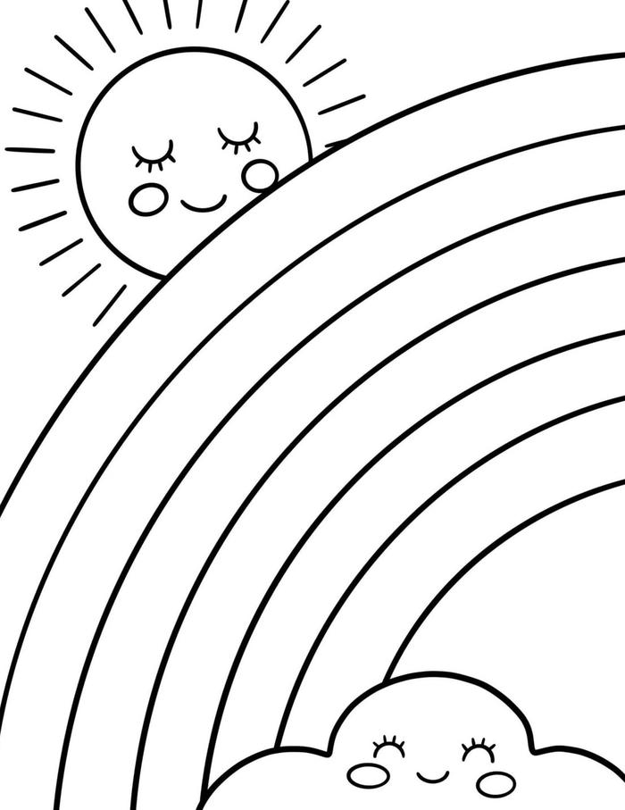 Tô màu mặt trời cầu vồng và mây