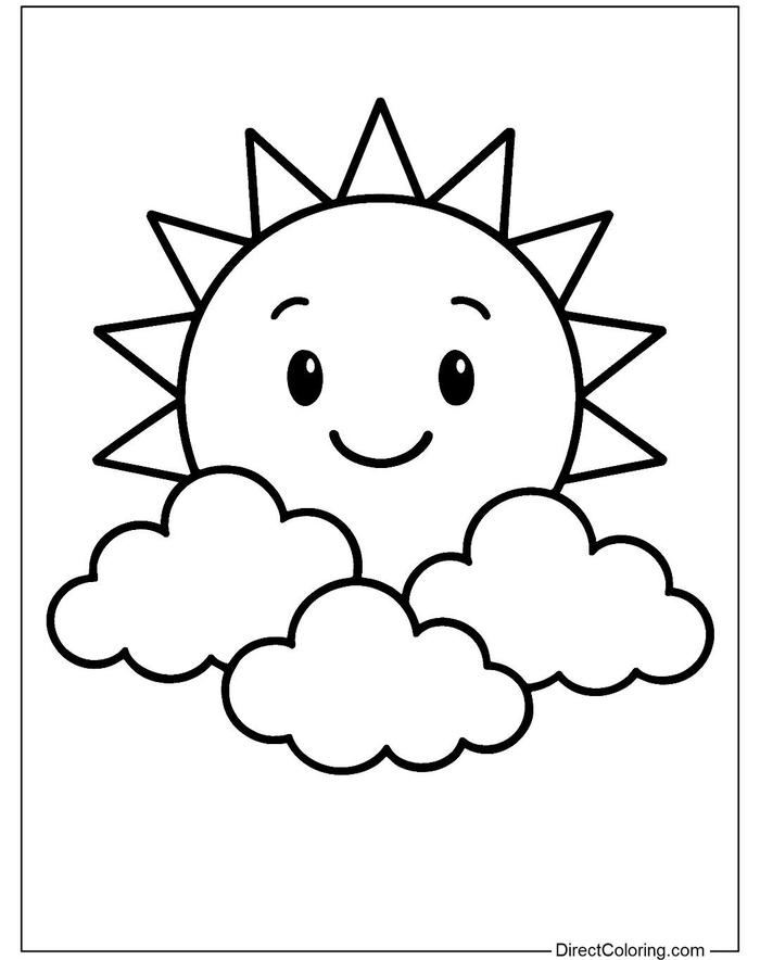 Tô màu ông mặt trời và đám mây