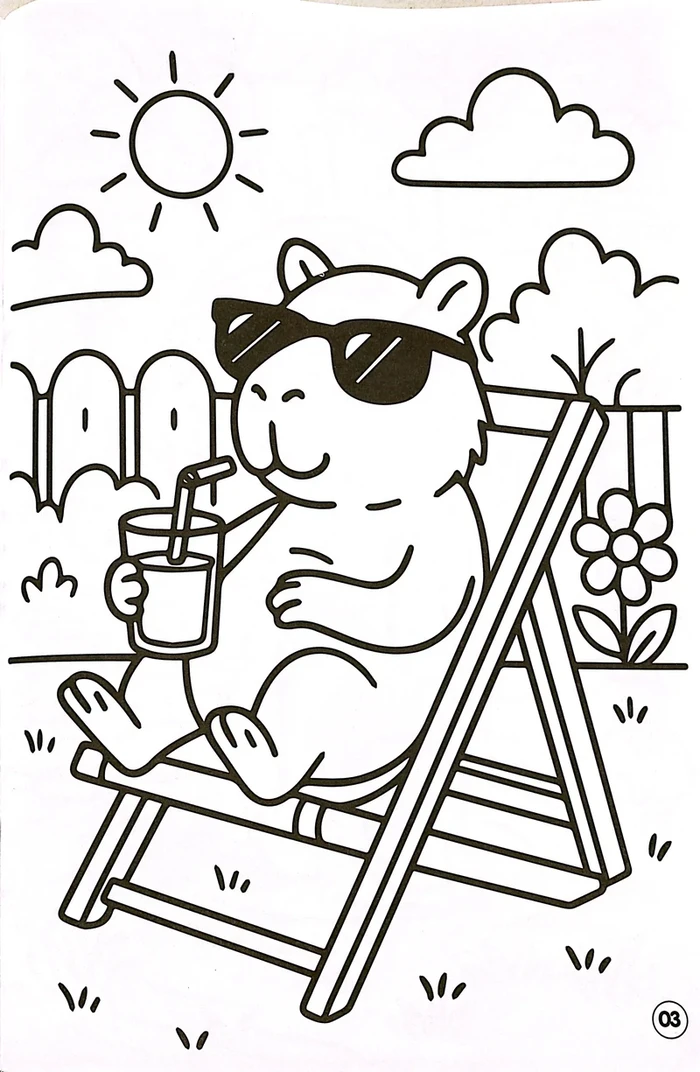 Tranh tô màu capybara nhỏ nhắn đáng yêu