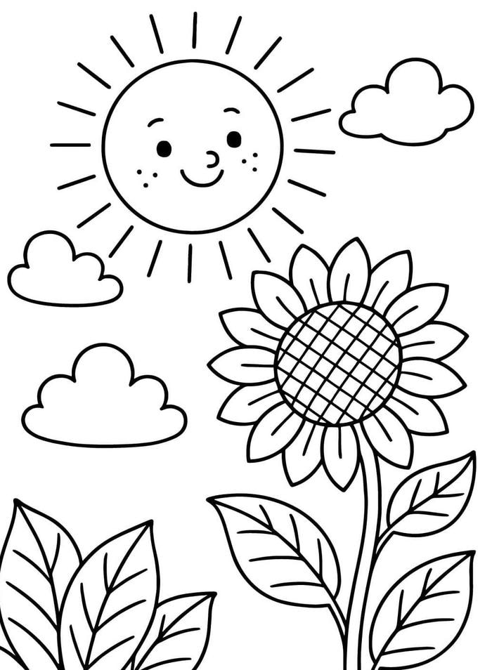 Tranh tô màu mặt trời trên hoa hướng dương