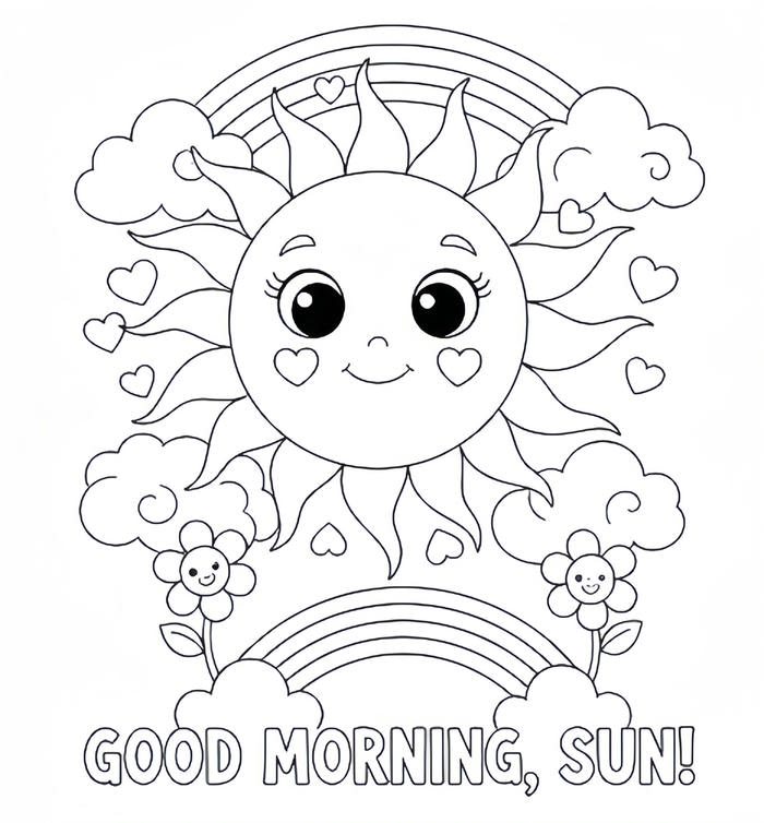 Tranh tô màu ông mặt trời kèm chữ tiếng anh