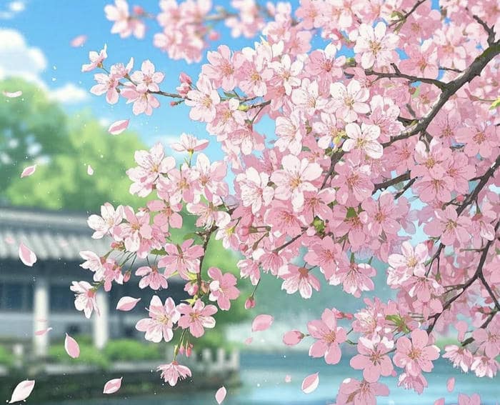 ảnh anime hoa anh đào hồng