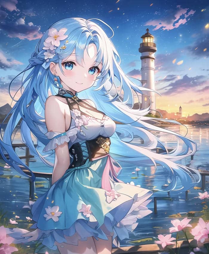 ảnh anime nền xanh dương