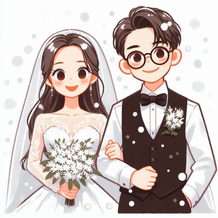 ảnh chibi cưới mùa đông