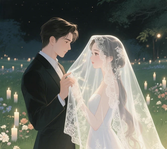 ảnh chibi cưới ngoài trời