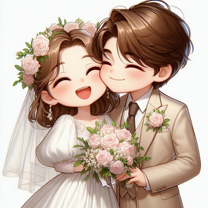 ảnh chibi cưới ôm nhau tình cảm