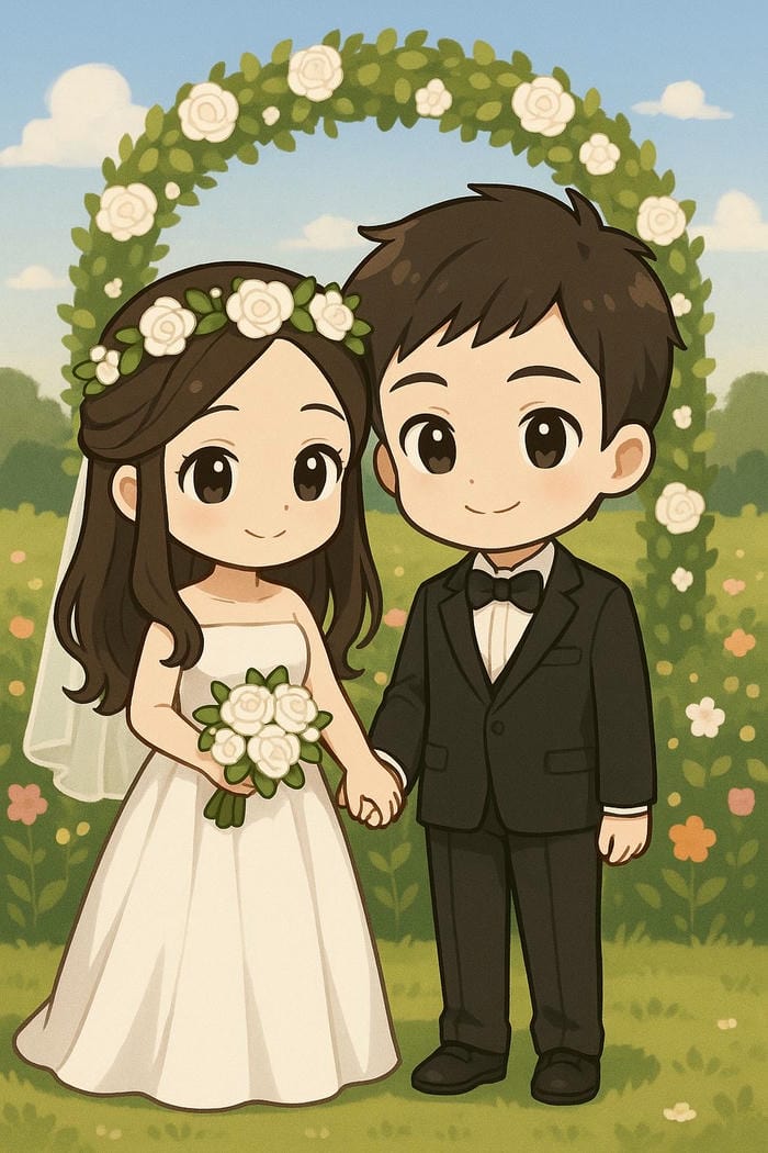 ảnh chibi cưới tạo dáng nhí nhảnh