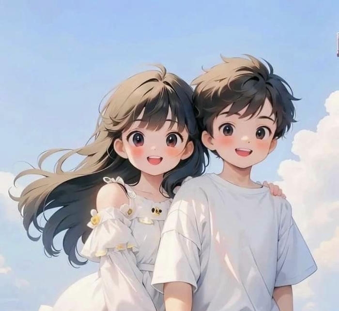 ảnh chibi đôi tươi cười