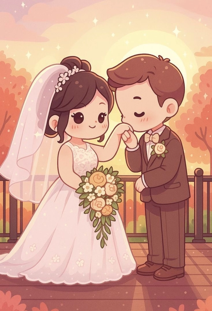 ảnh cô dâu chú rể chibi cute ngọt ngào đốn tim