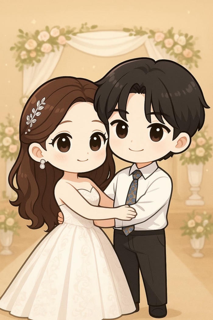 ảnh cưới chibi ôm nhau tình cảm