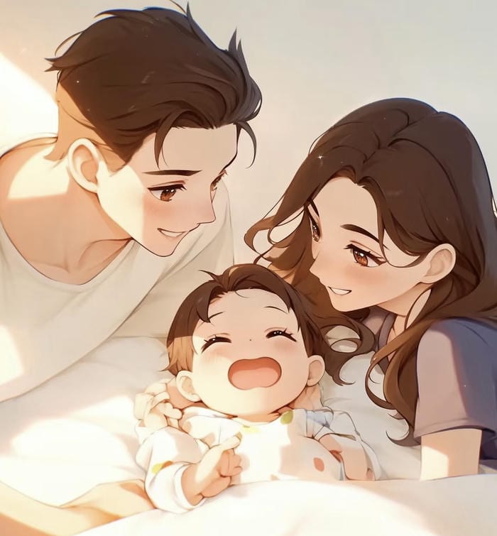 ảnh gia đình chibi dễ thương