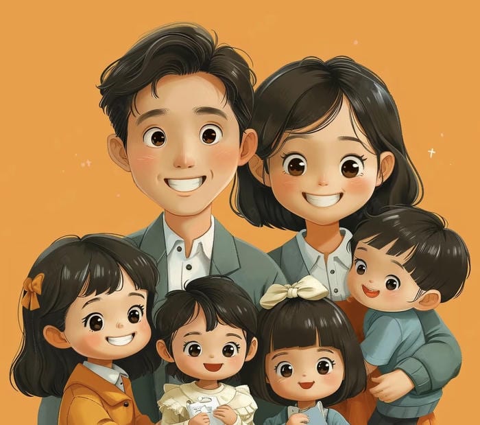 ảnh gia đình chibi vui vẻ đẹp