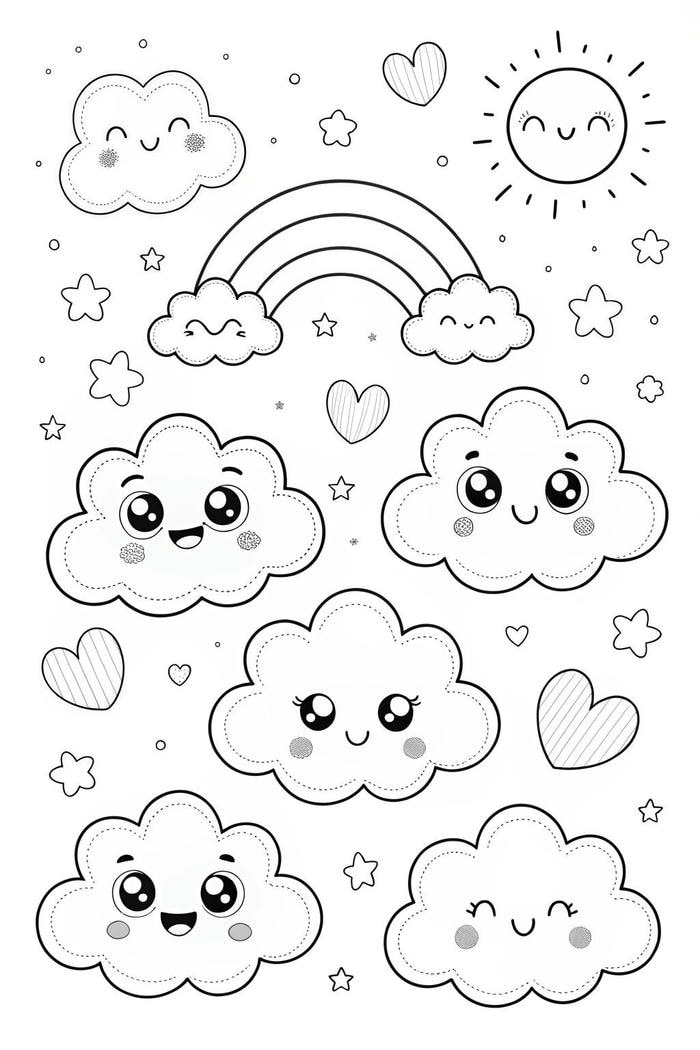 ảnh tô màu mây phong cách dễ thương