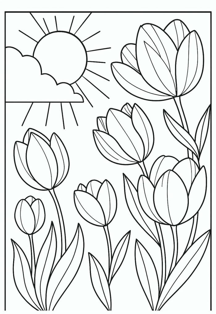 ảnh tô màu tulip đơn giản