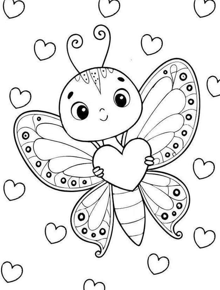 ảnh tranh tô màu bướm đánh yêu cho bé