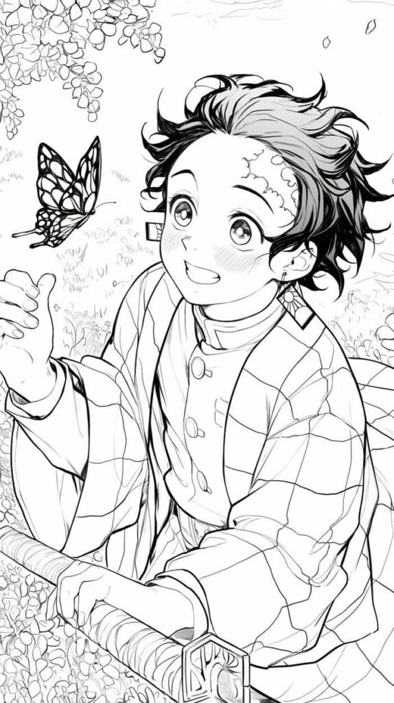 ảnh tranh tô màu tanjiro giúp trẻ nhận biết màu sắc