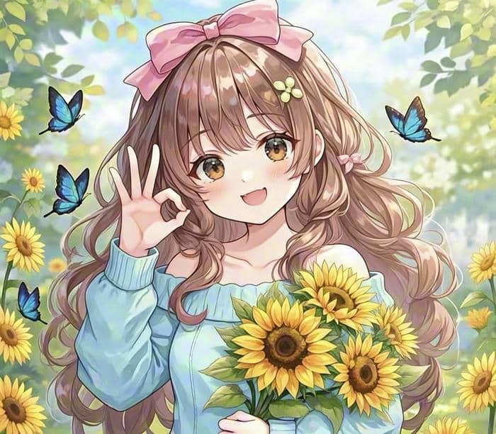 anime chụp cùng hướng dương