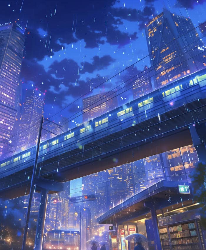 anime đứng bên cửa mưa