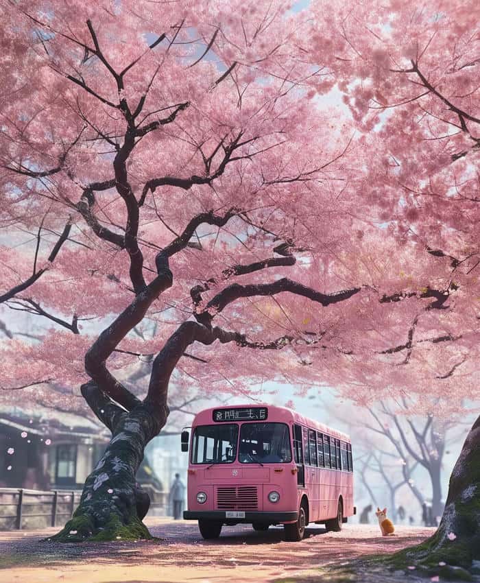 anime đứng giữa hoa anh đào