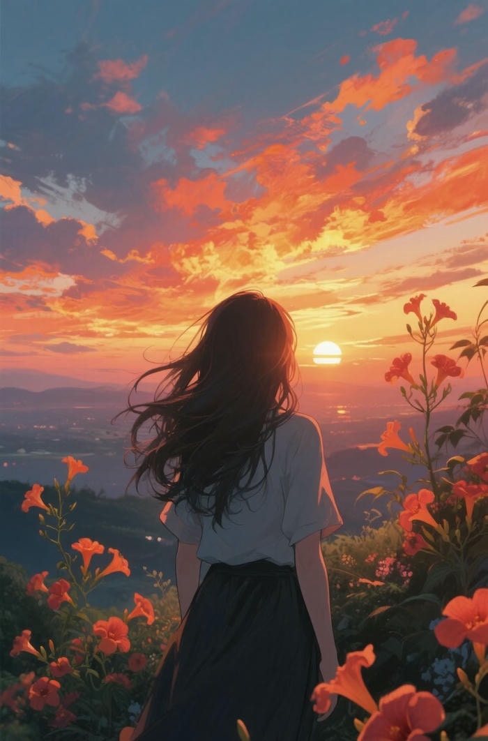 anime hoàng hôn đỏ rực