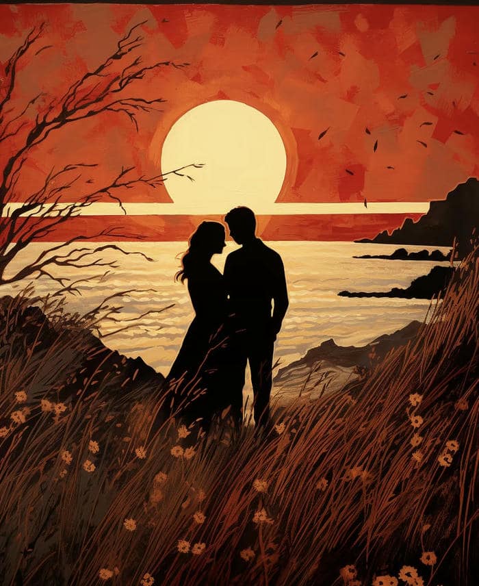 anime hoàng hôn view rộng