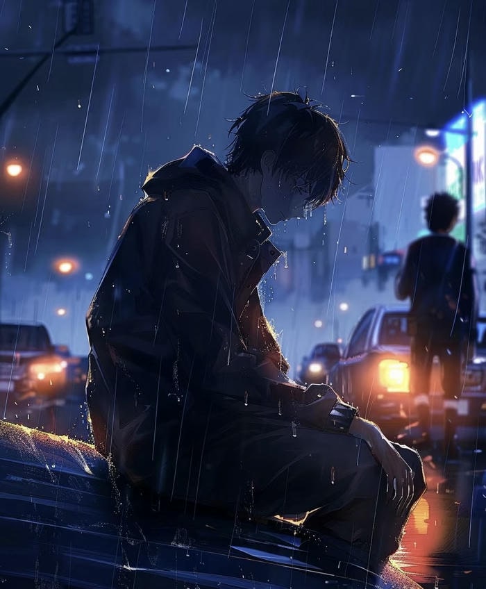 anime khóc trong mưa