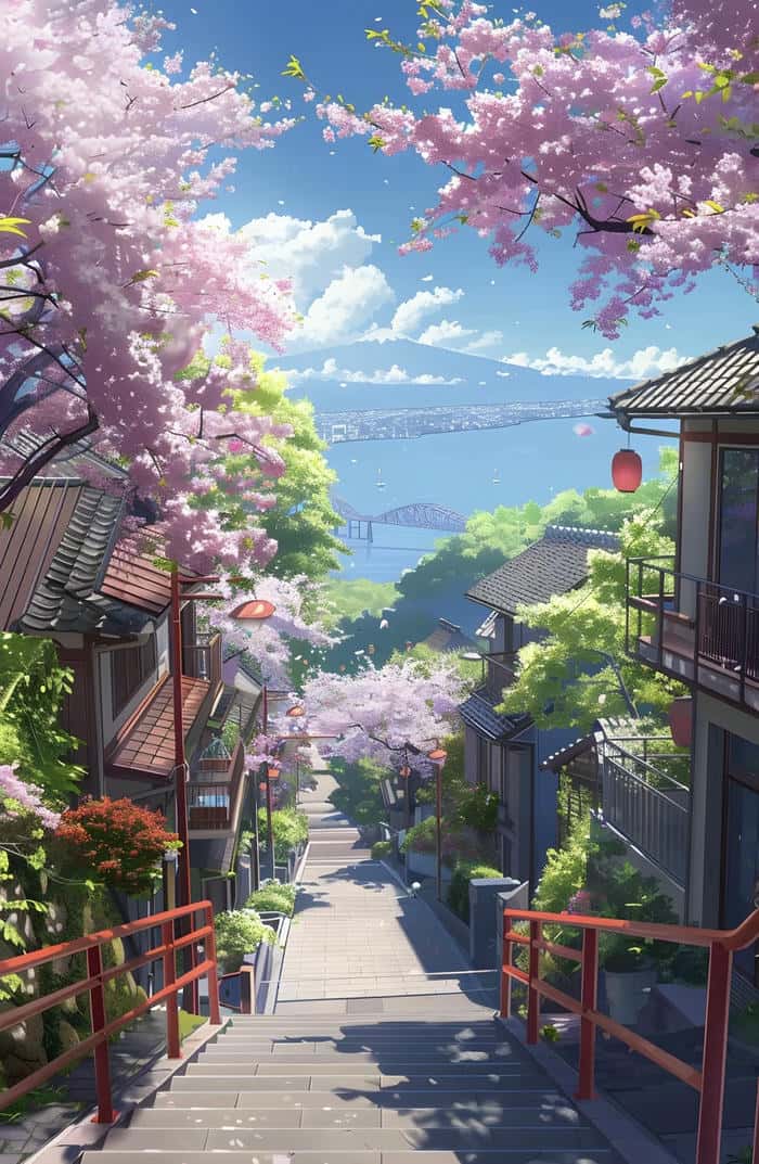anime ngắm cánh đào bay