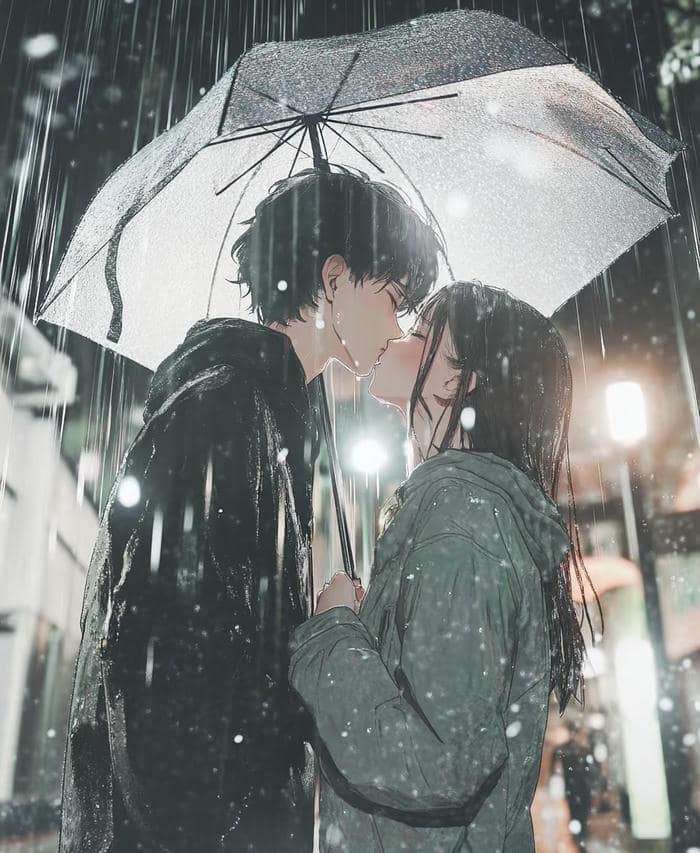 anime suy tư trong mưa