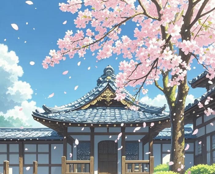 anime trong khung cảnh đào nở