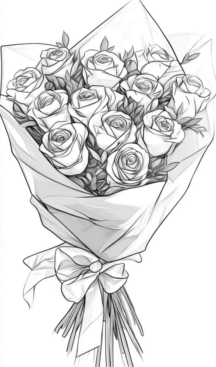 bản vẽ bó hồng đẹp lãng mạn