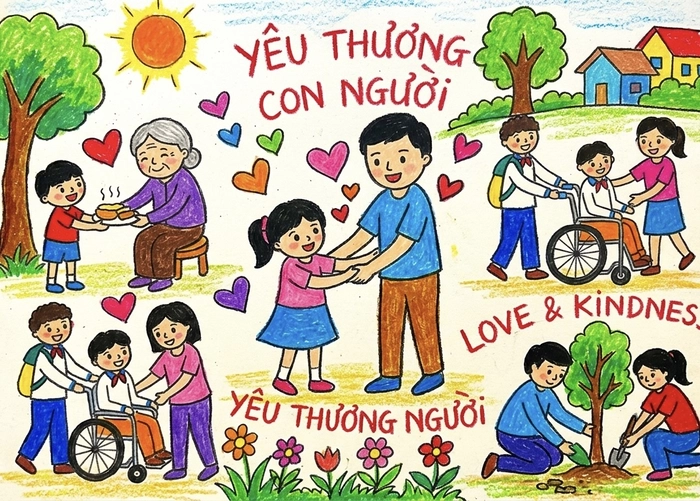 bức tranh lan tỏa lòng nhân ái đẹp dành cho học sinh lớp 6
