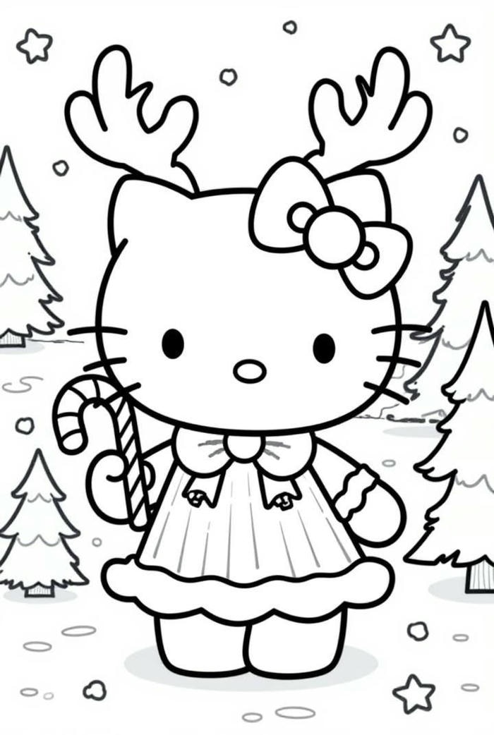 bức tranh tô màu hello kitty giáng sinh