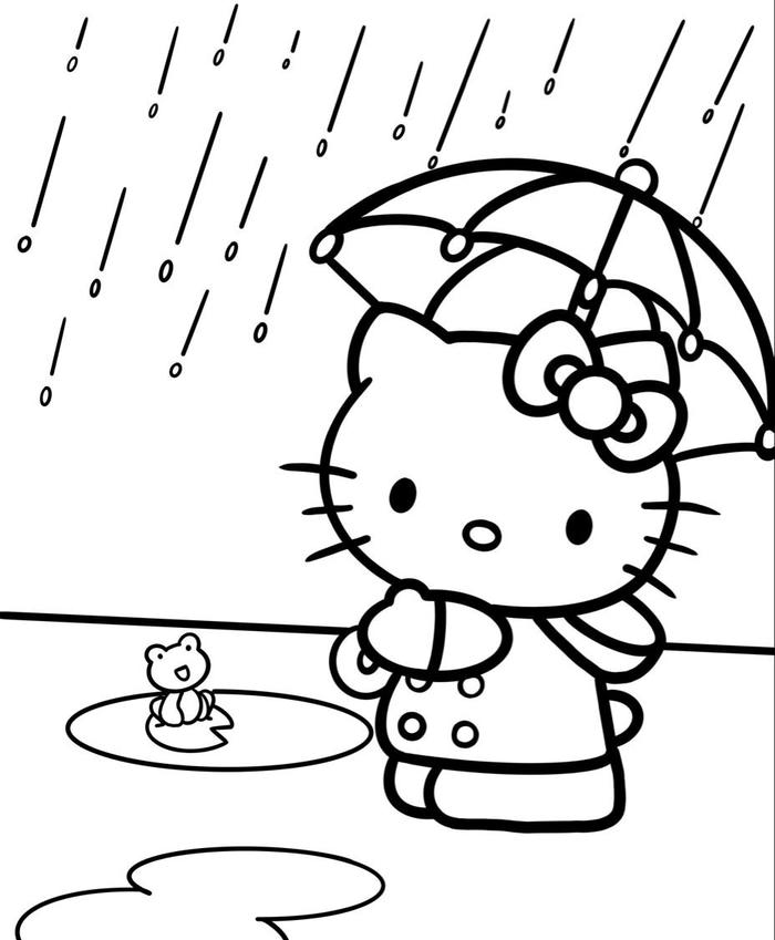 bức tranh tô màu hello kitty hoạt hình